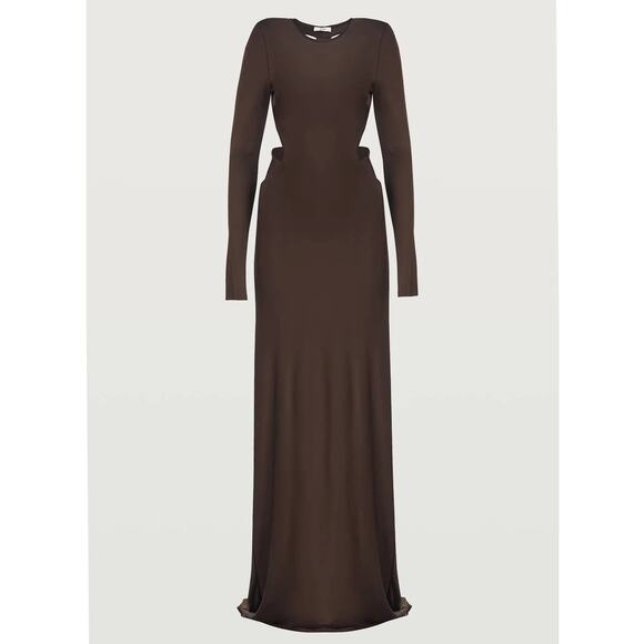 Et Ochs Reagan Racerback Long Sleeve Jersey Gown 4 Brown Dress - Picture 3 of 12